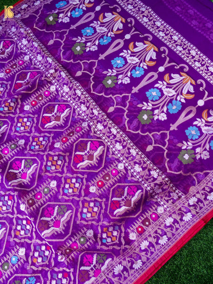 Banarasi Kora Silk Jamdani Saree in Amethyst Purple