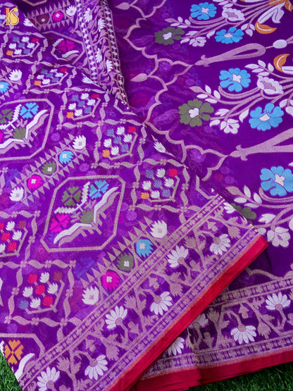 Banarasi Kora Silk Jamdani Saree in Amethyst Purple