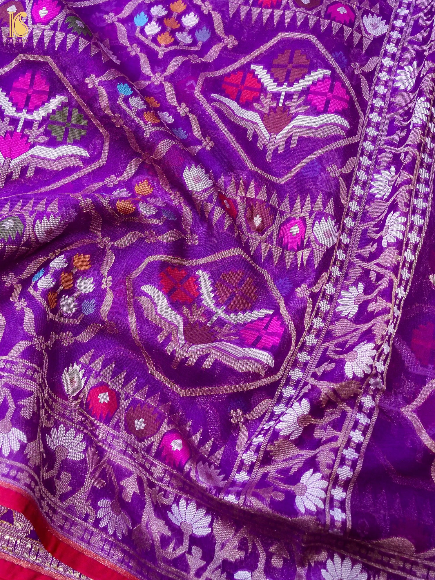 Banarasi Kora Silk Jamdani Saree in Amethyst Purple