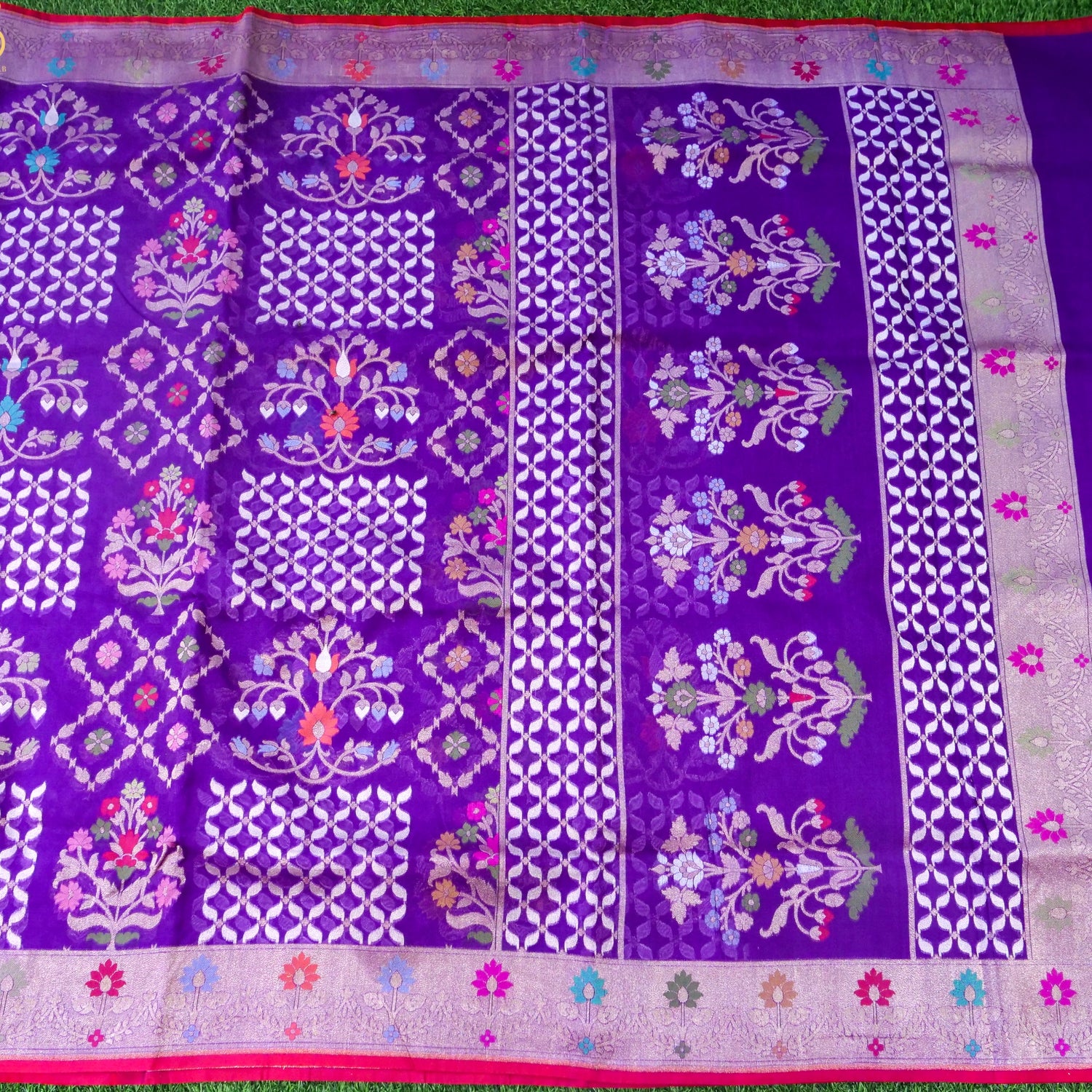 Banarasi Kora Silk Jamdani Saree in Violet Purple