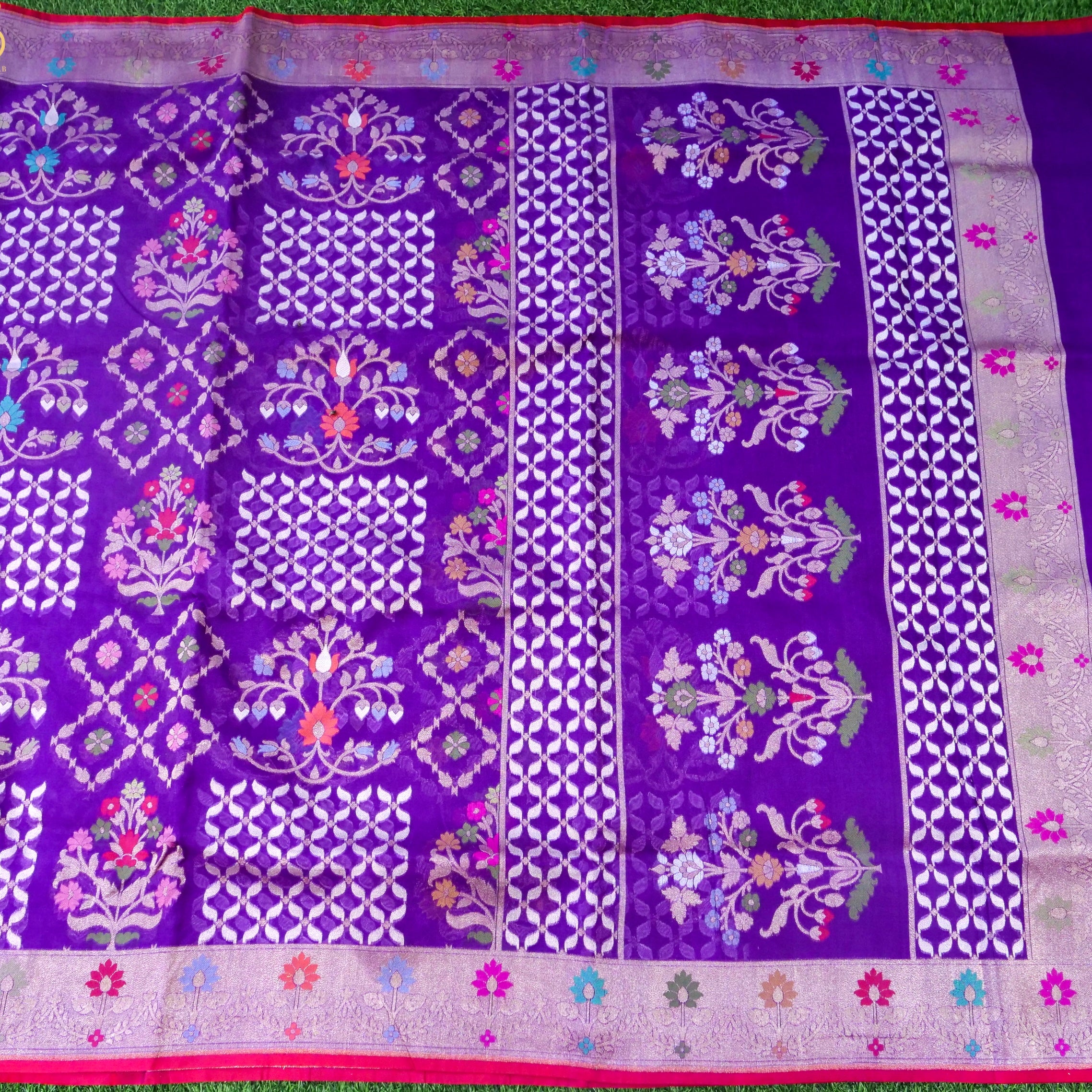Banarasi Kora Silk Jamdani Saree in Violet Purple