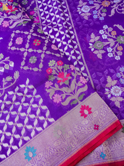Banarasi Kora Silk Jamdani Saree in Violet Purple