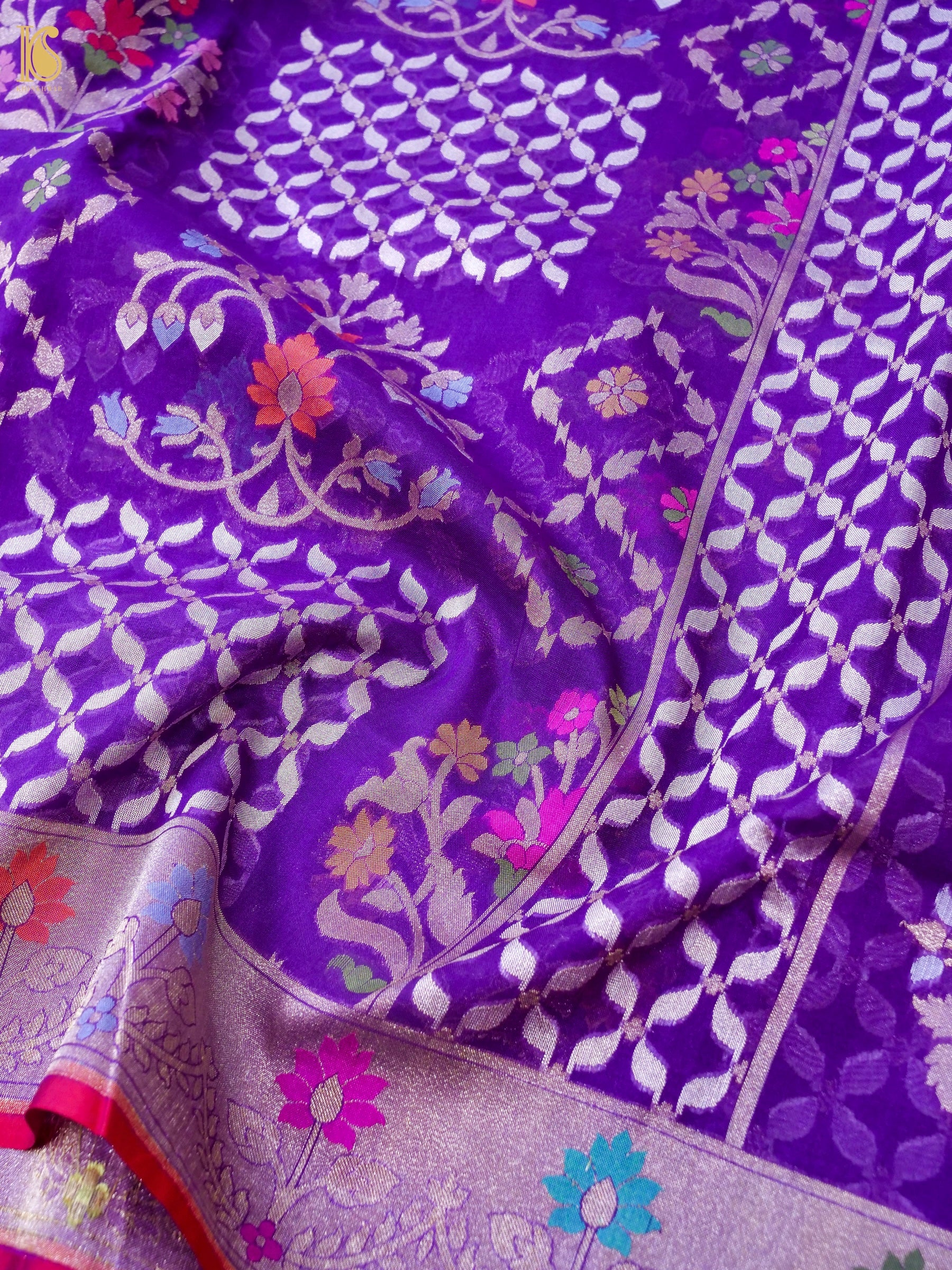 Banarasi Kora Silk Jamdani Saree in Violet Purple
