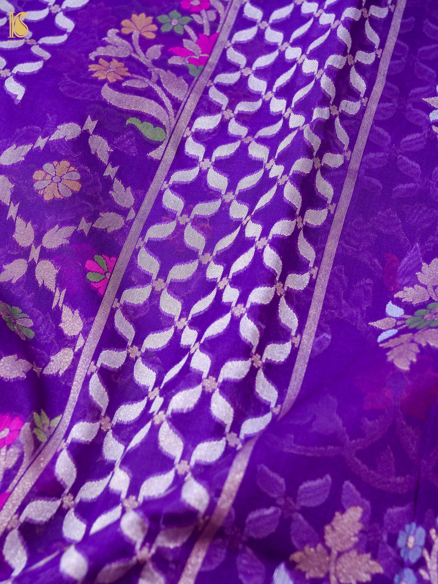 Banarasi Kora Silk Jamdani Saree in Violet Purple