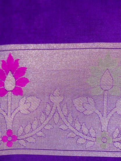 Banarasi Kora Silk Jamdani Saree in Violet Purple