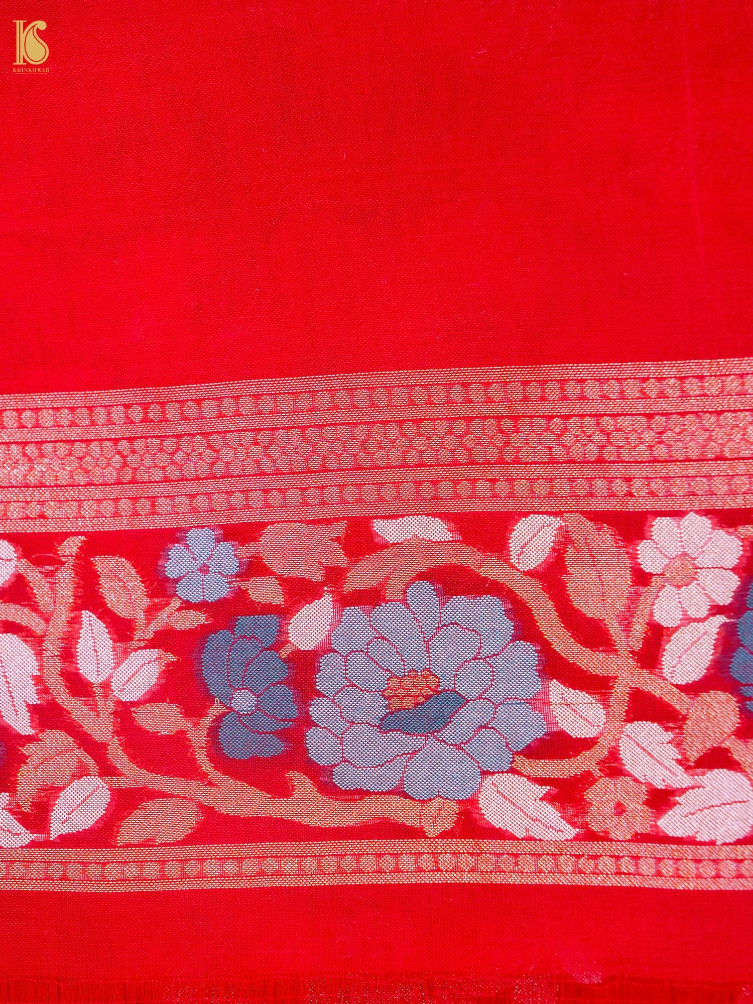 Banarasi Kora Silk Jamdani Saree in Tomato Red