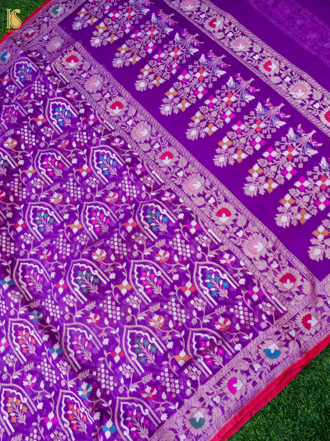 Banarasi Kora Silk Jamdani Saree in Magenta Purple