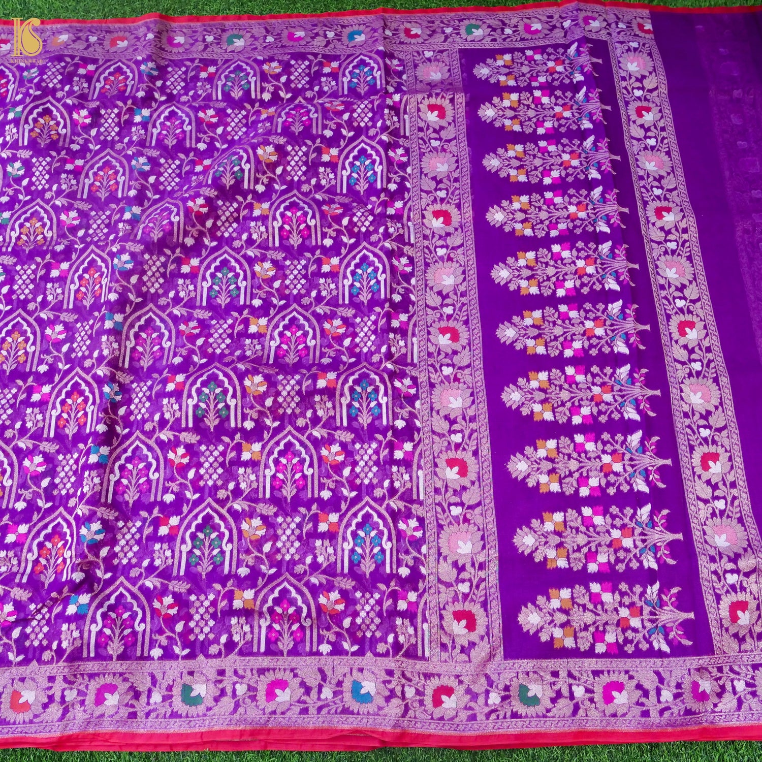 Banarasi Kora Silk Jamdani Saree in Magenta Purple