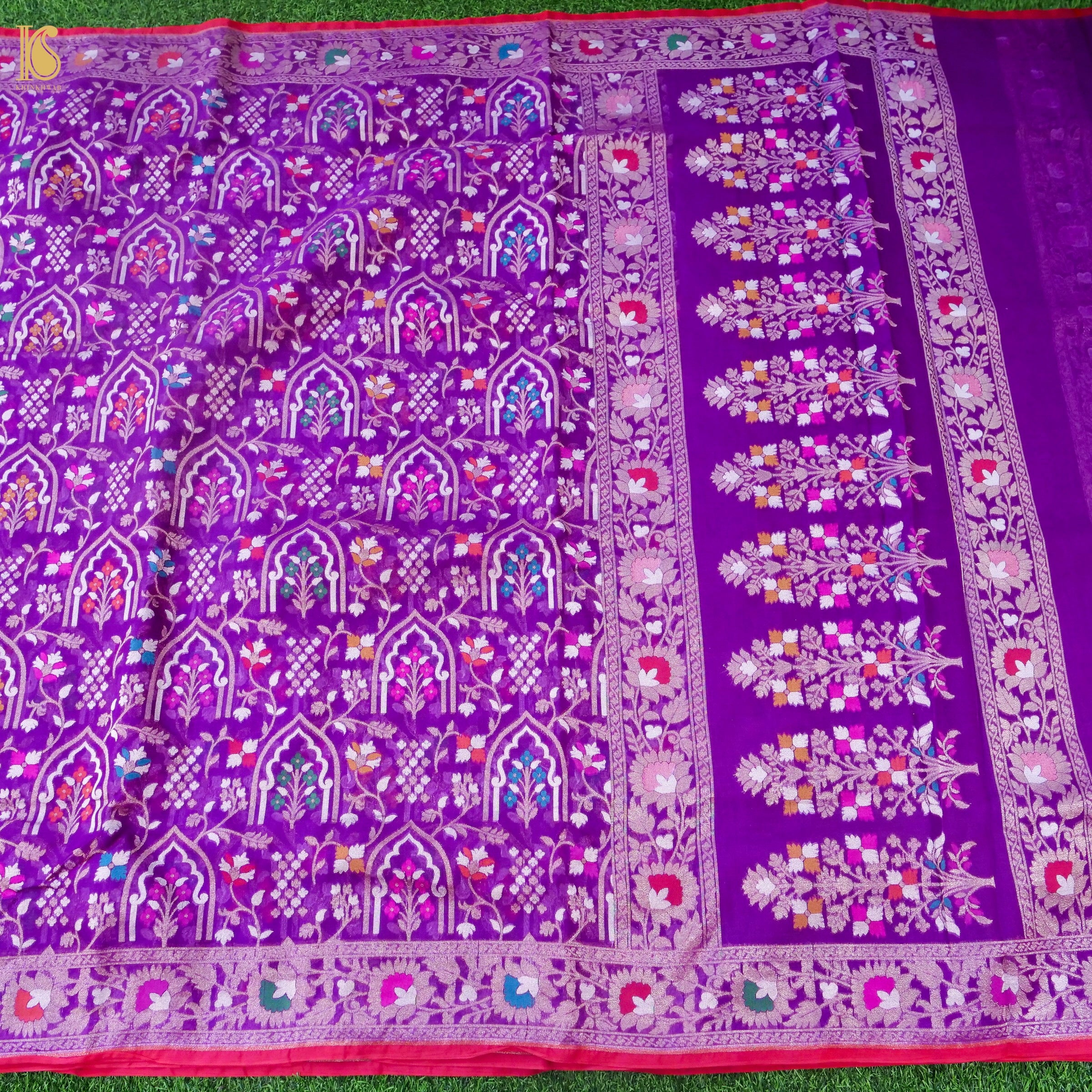 Banarasi Kora Silk Jamdani Saree in Magenta Purple