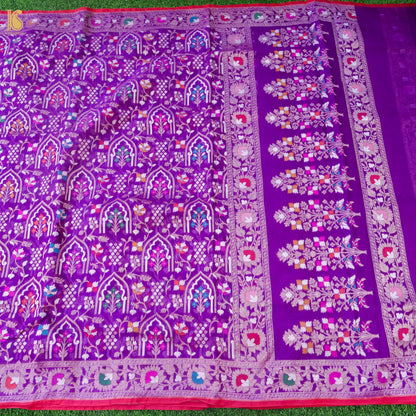 Banarasi Kora Silk Jamdani Saree in Magenta Purple