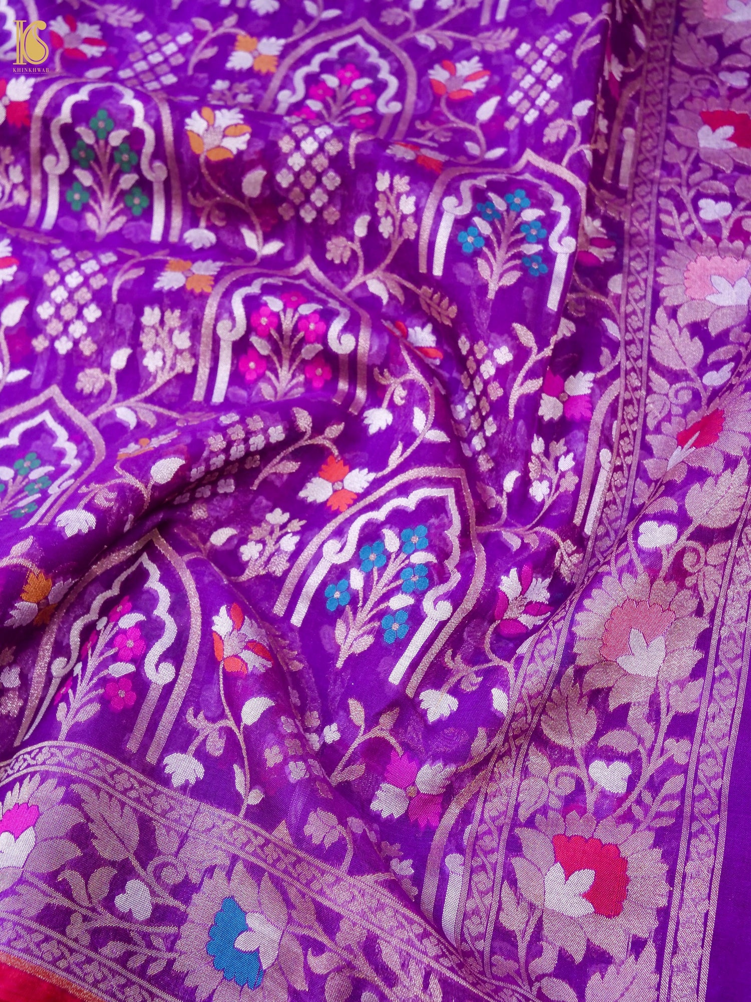Banarasi Kora Silk Jamdani Saree in Magenta Purple
