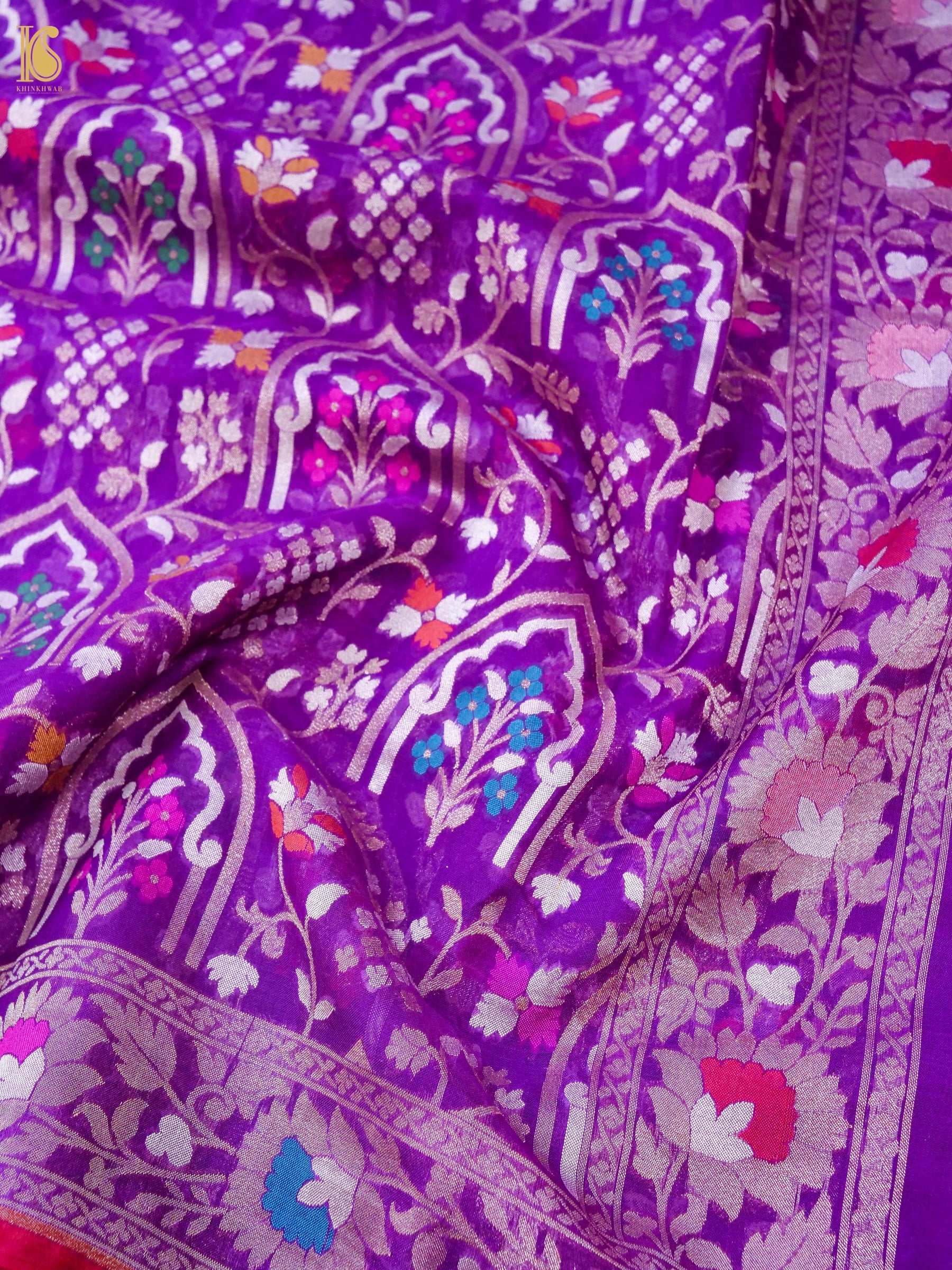 Banarasi Kora Silk Jamdani Saree in Magenta Purple