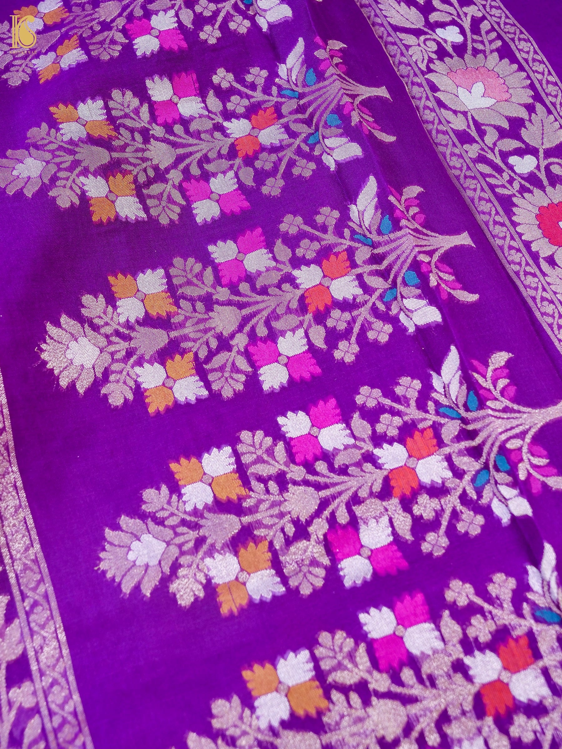Banarasi Kora Silk Jamdani Saree in Magenta Purple