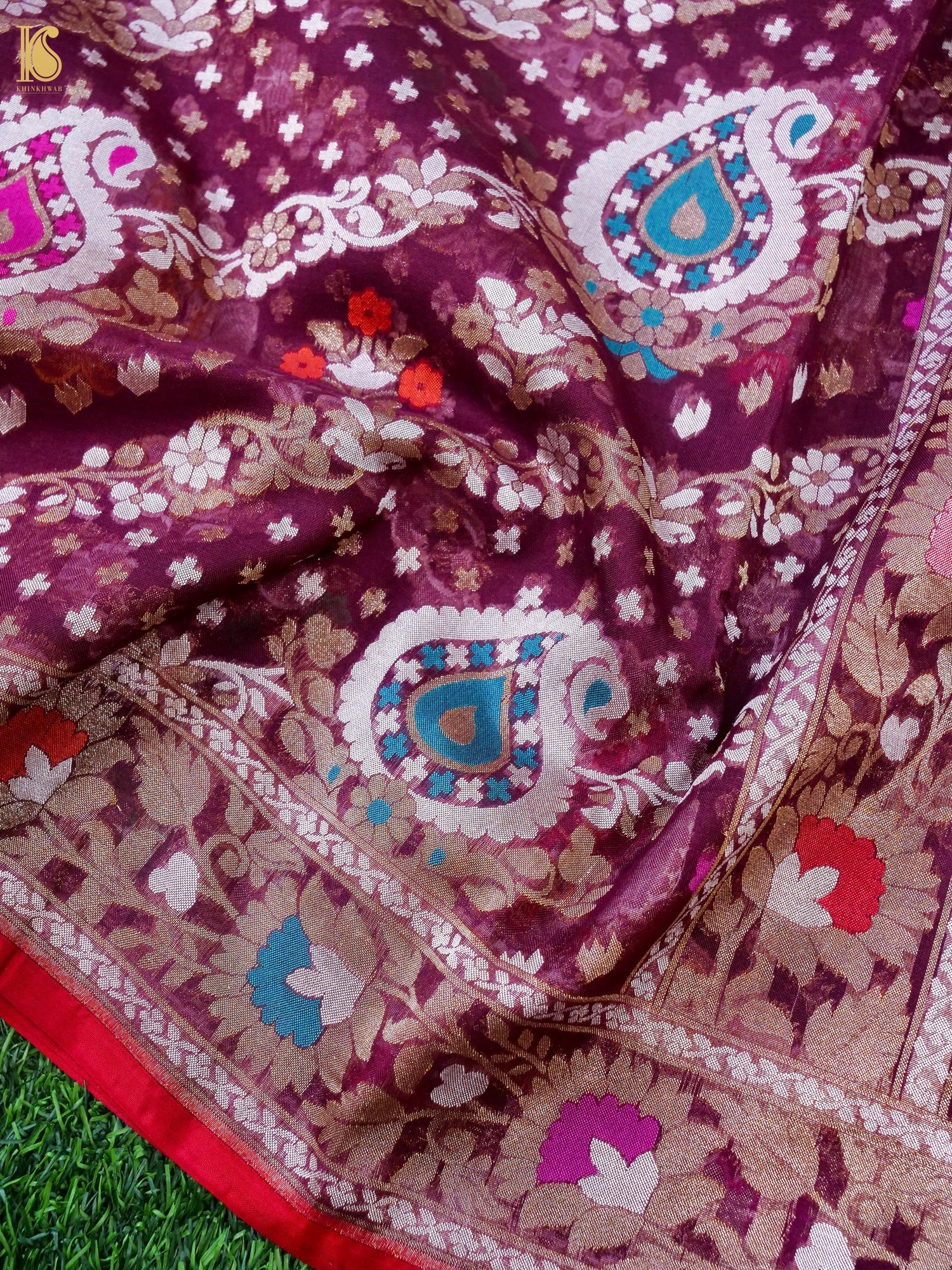 Banarasi Kora Silk Jamdani Saree in Wine Maroon