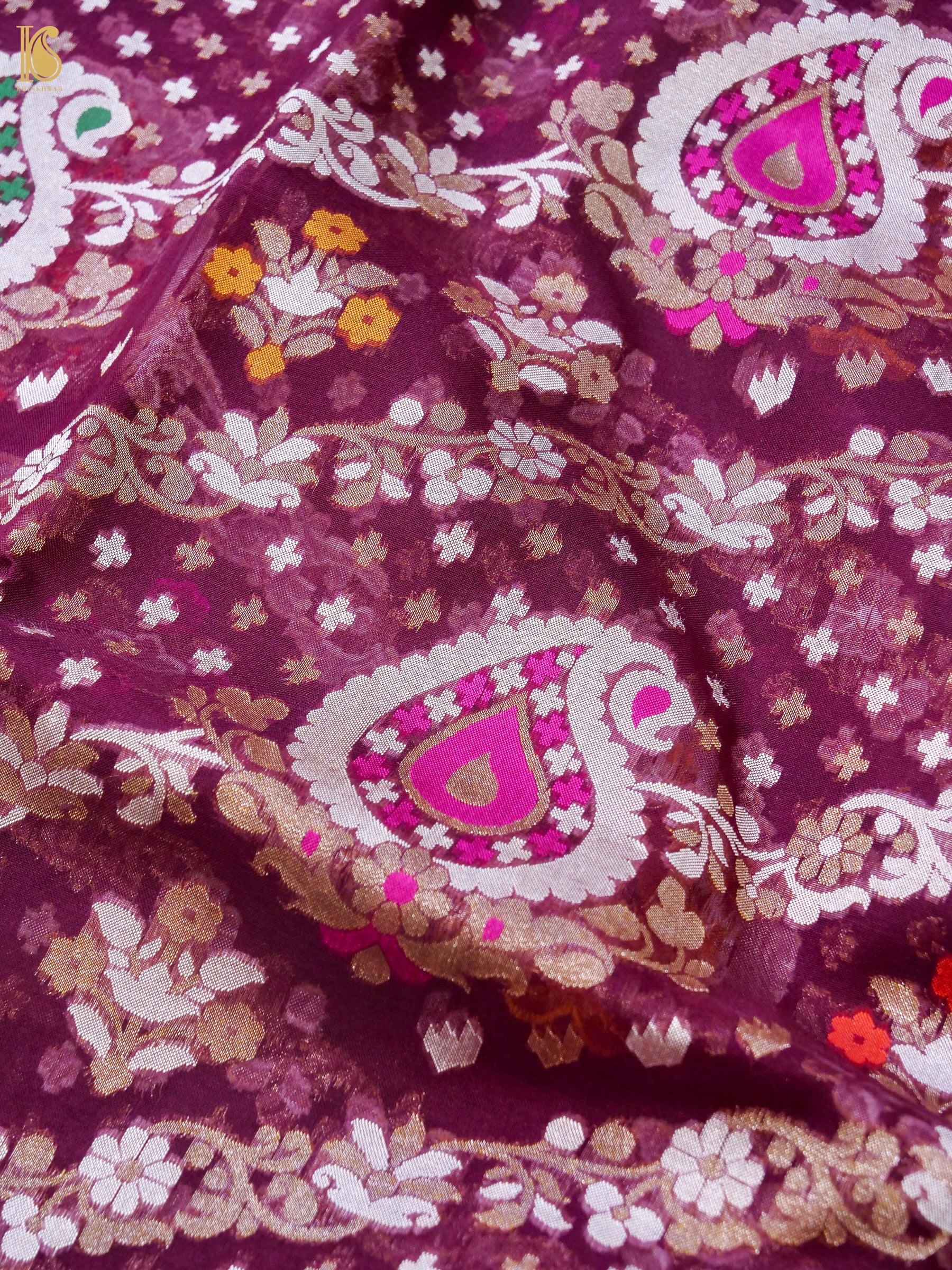 Banarasi Kora Silk Jamdani Saree in Wine Maroon