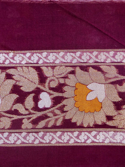Banarasi Kora Silk Jamdani Saree in Wine Maroon