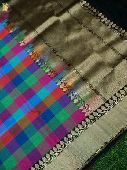 Banarasi Cotton Handwoven Saree in Multicolour Checks