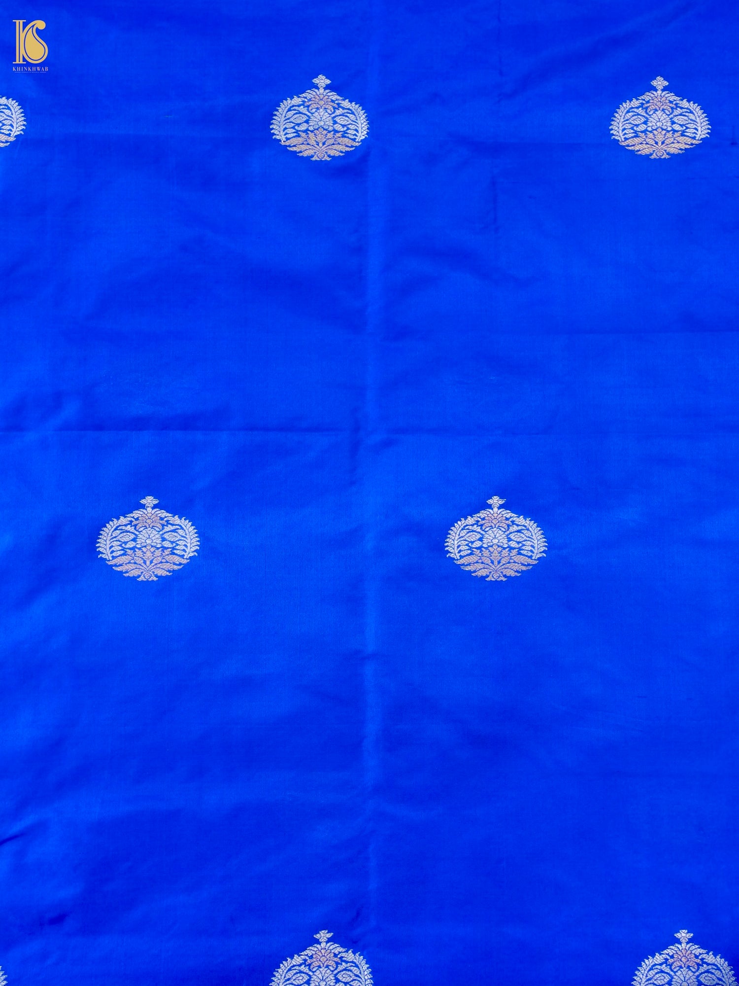 Banarasi Katan Silk Kadwa Floral Bush Fabric in Royal Blue