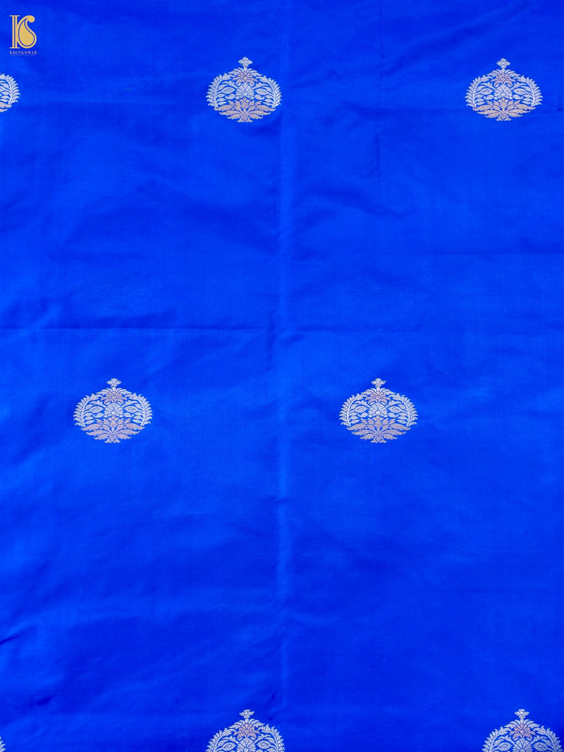 Banarasi Katan Silk Kadwa Floral Bush Fabric in Royal Blue