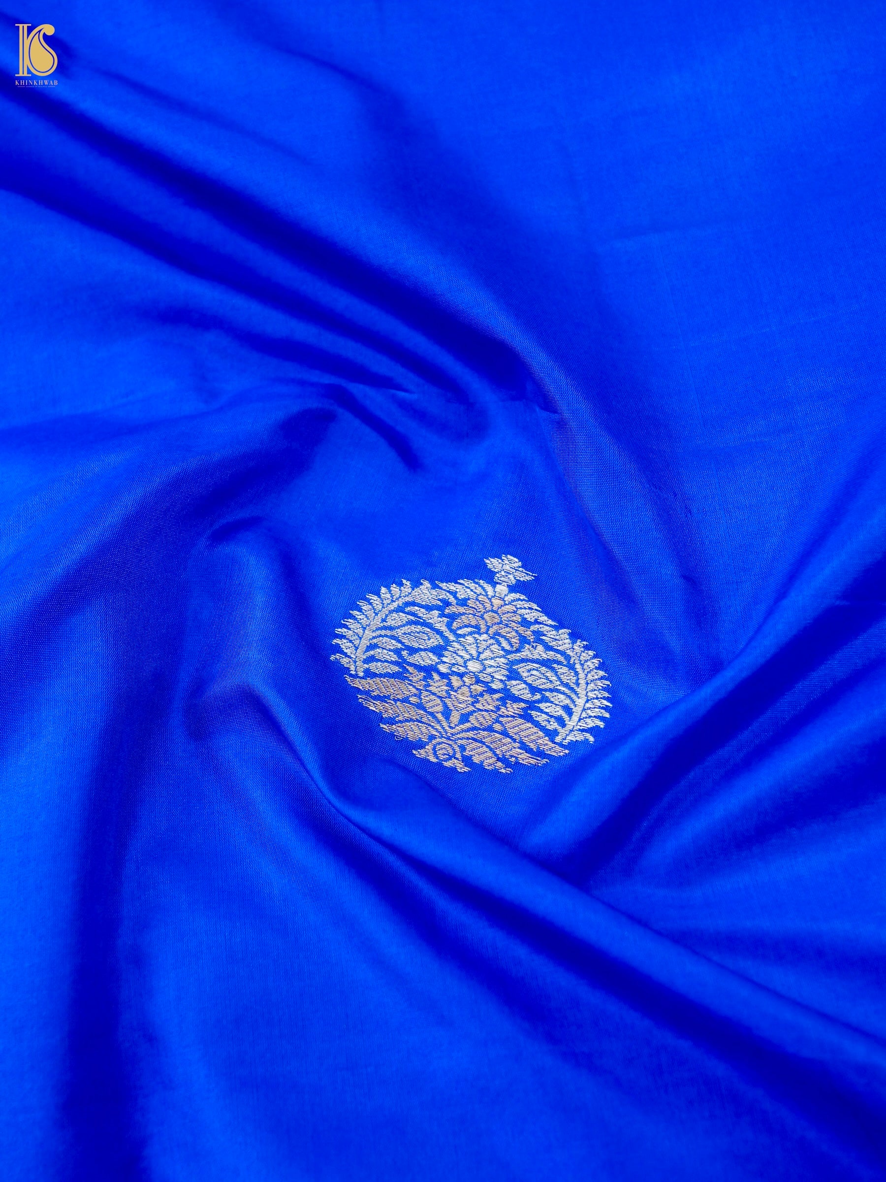 Banarasi Katan Silk Kadwa Floral Bush Fabric in Royal Blue