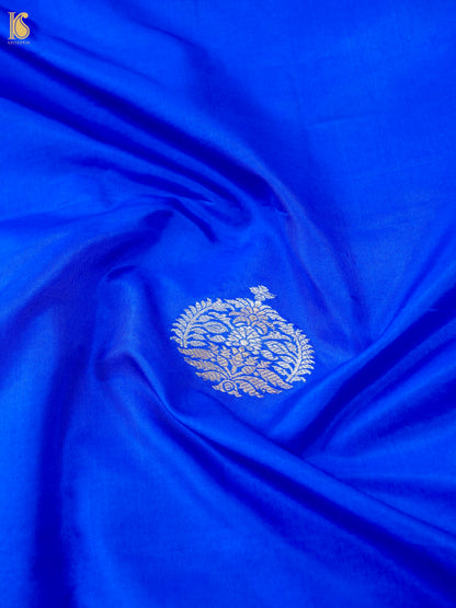 Banarasi Katan Silk Kadwa Floral Bush Fabric in Royal Blue