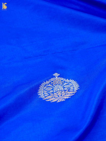 Banarasi Katan Silk Kadwa Floral Bush Fabric in Royal Blue