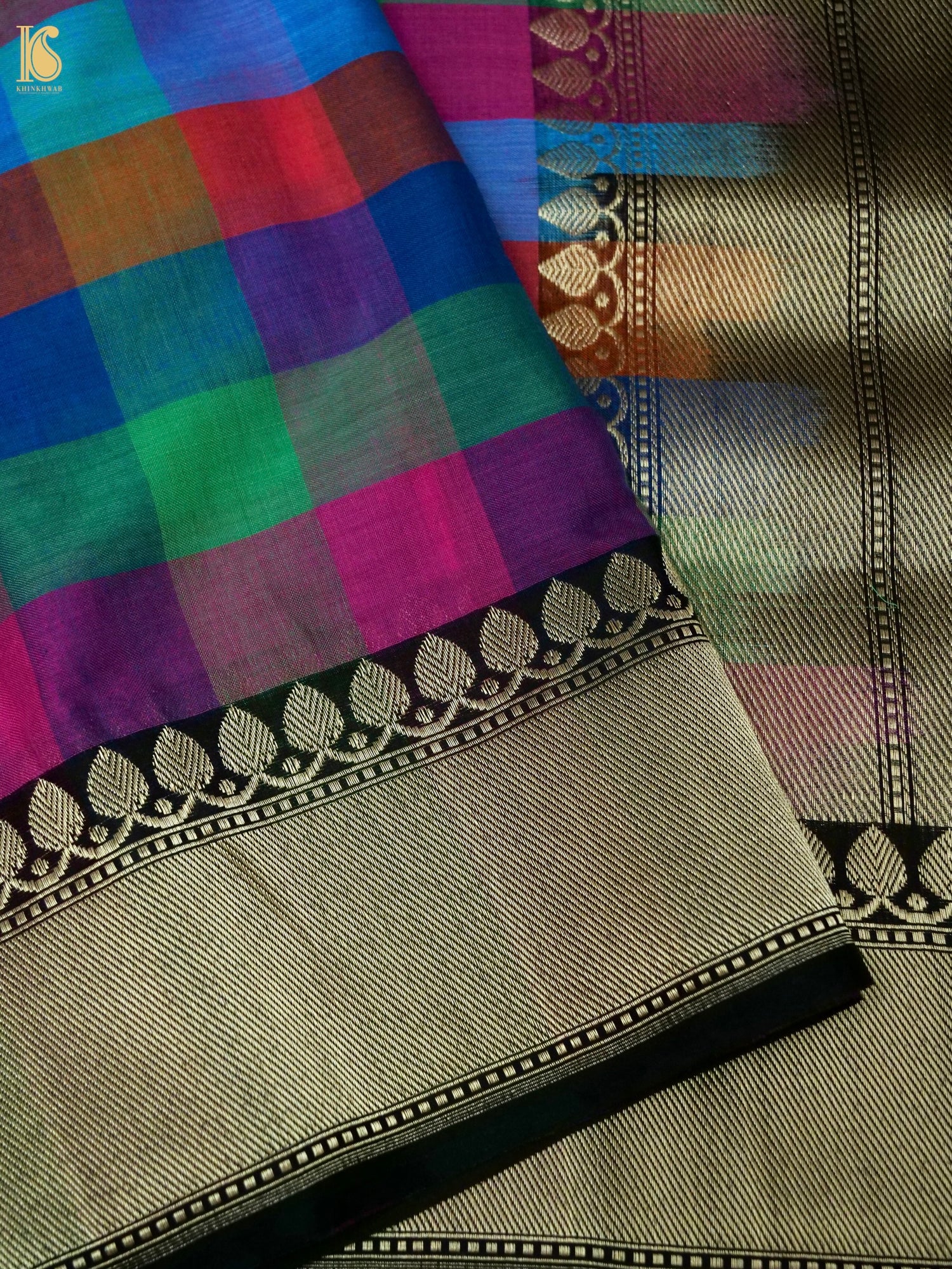 Banarasi Cotton Handwoven Saree in Multicolour Checks