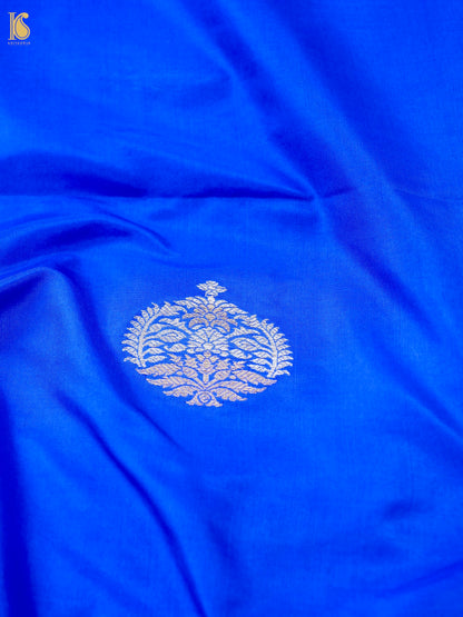 Banarasi Katan Silk Kadwa Floral Bush Fabric in Royal Blue