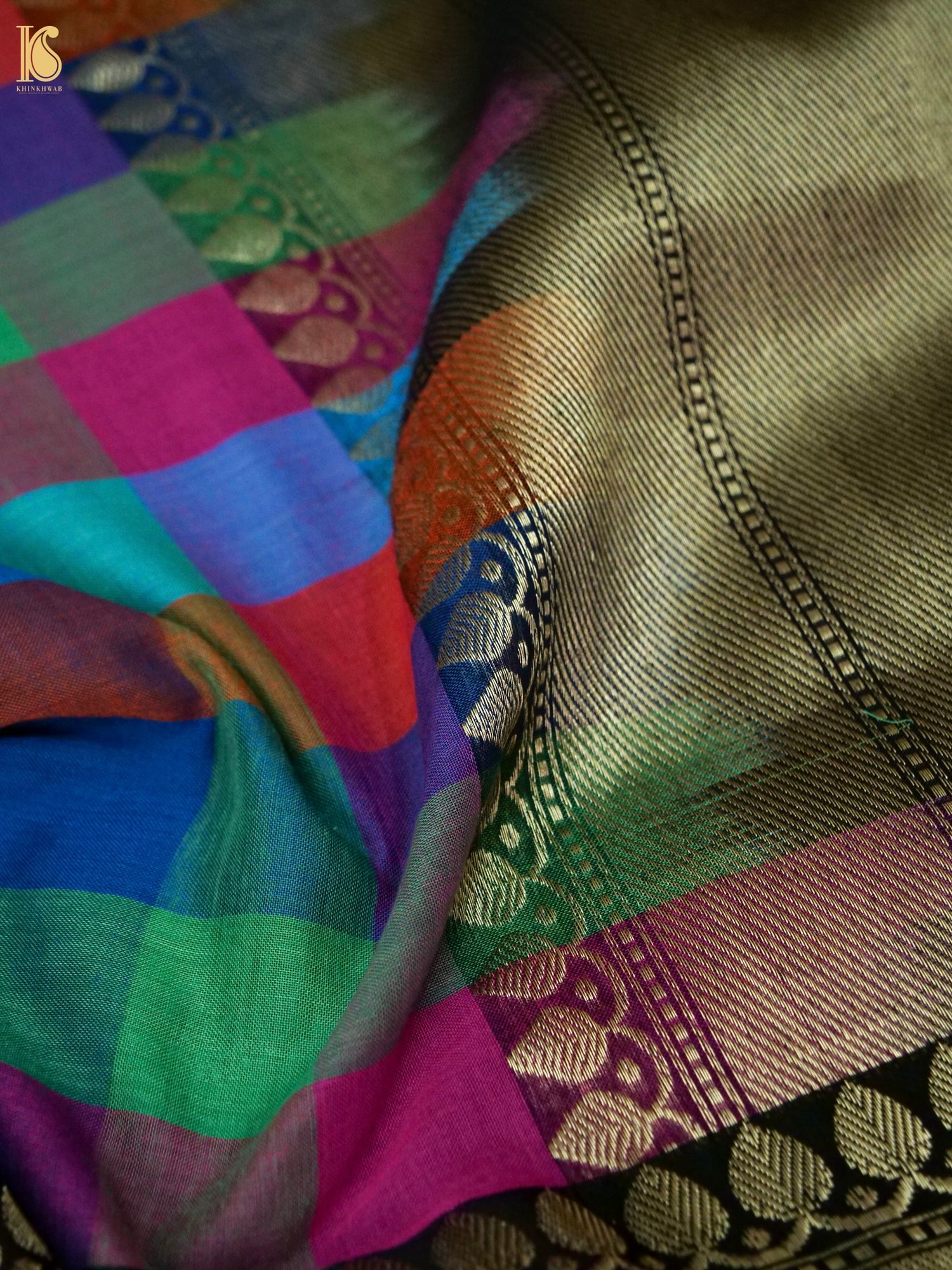 Banarasi Cotton Handwoven Saree in Multicolour Checks
