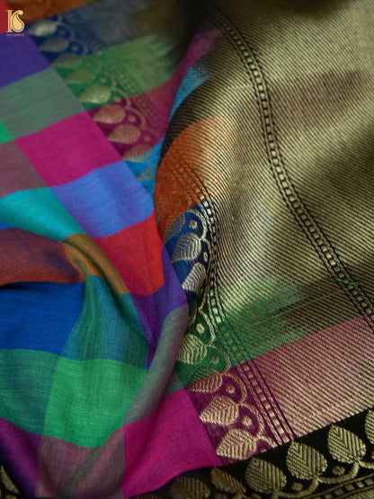 Banarasi Cotton Handwoven Saree in Multicolour Checks