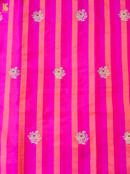 Banarasi Katan Silk Kadwa Floral Sprig Fabric in Magenta Peach Stripe