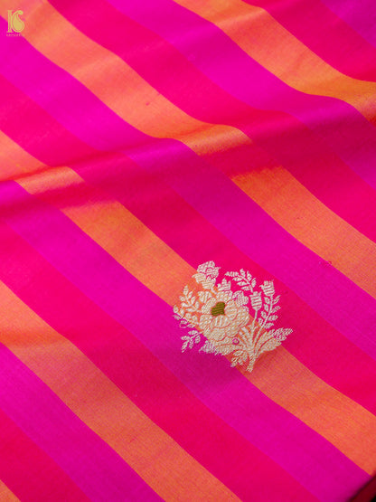 Banarasi Katan Silk Kadwa Floral Sprig Fabric in Rani Pink Stripe