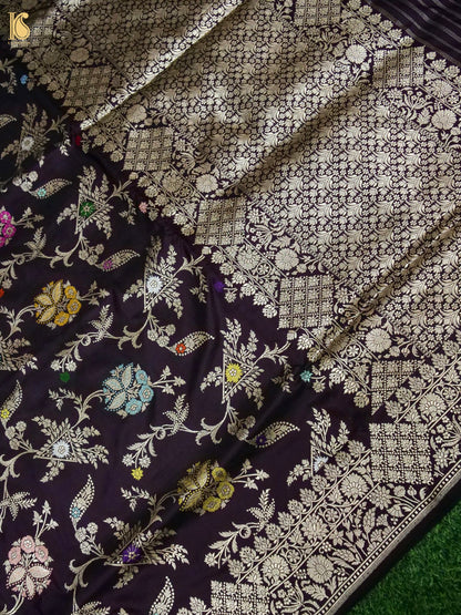 Banarasi Katan Silk Kadwa Jangla Handwoven Saree in Wine Purple
