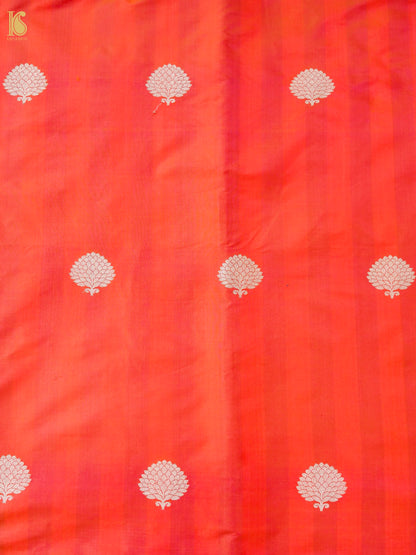 Banarasi Katan Silk Kadwa Pinecone Boota Fabric in Coral Orange