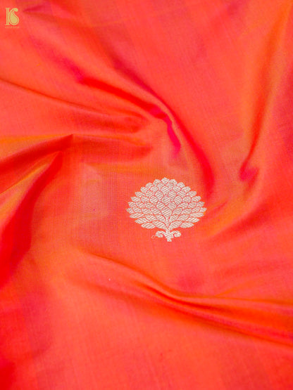 Banarasi Katan Silk Kadwa Pinecone Boota Fabric in Coral Orange
