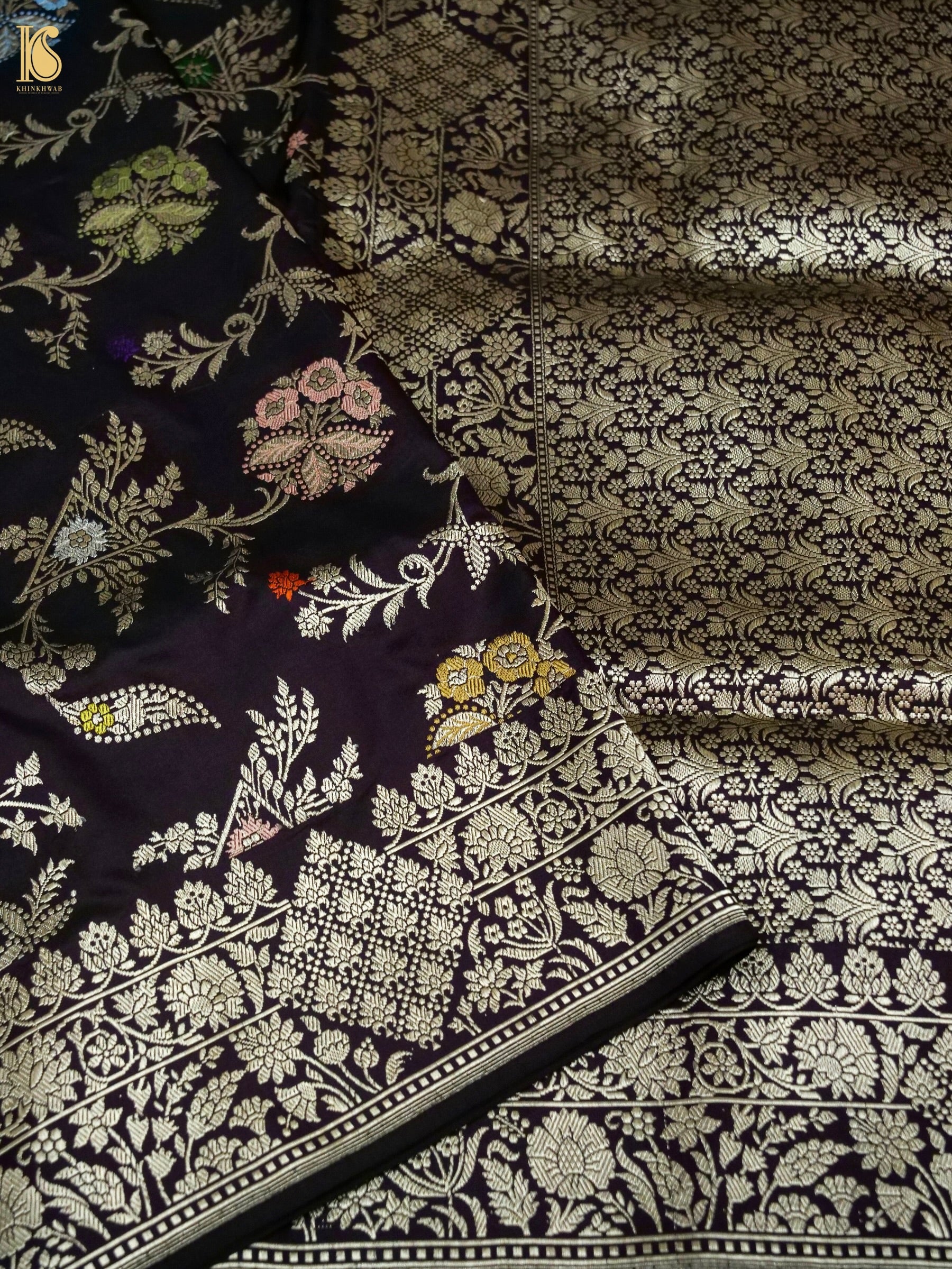 Banarasi Katan Silk Kadwa Jangla Handwoven Saree in Wine Purple