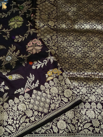 Banarasi Katan Silk Kadwa Jangla Handwoven Saree in Wine Purple