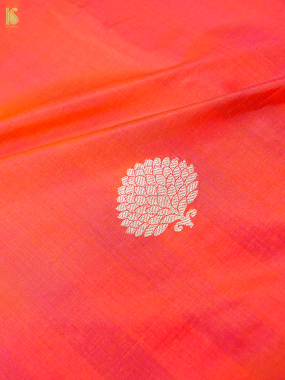 Banarasi Katan Silk Kadwa Pinecone Boota Fabric in Coral Orange