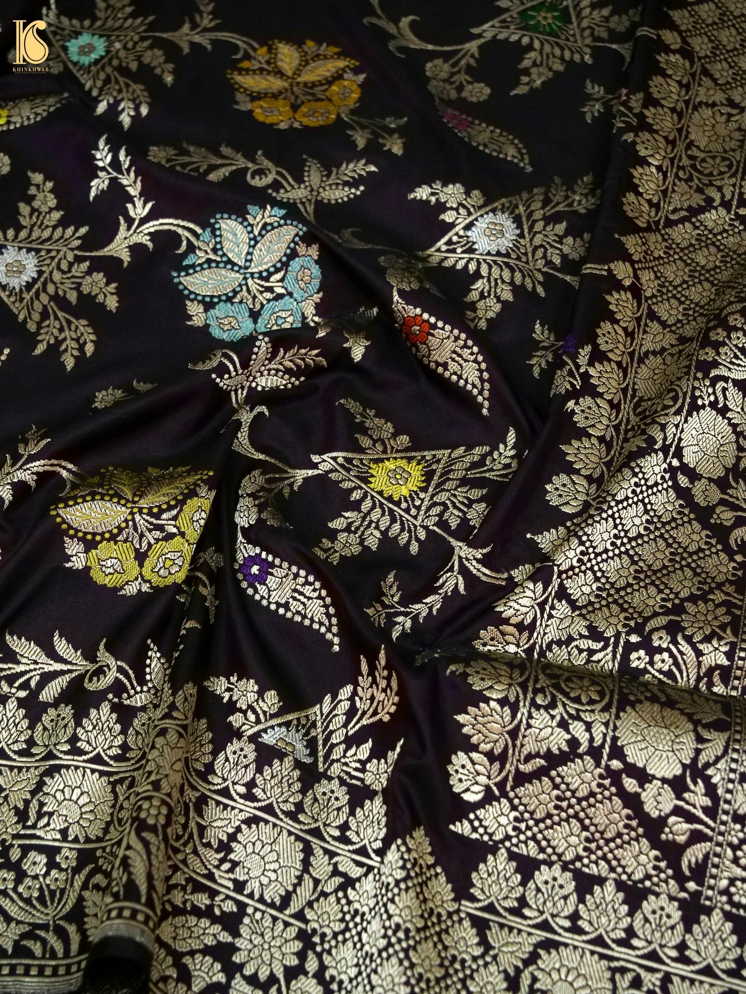 Banarasi Katan Silk Kadwa Jangla Handwoven Saree in Wine Purple