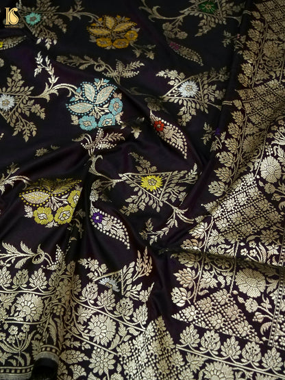 Banarasi Katan Silk Kadwa Jangla Handwoven Saree in Wine Purple