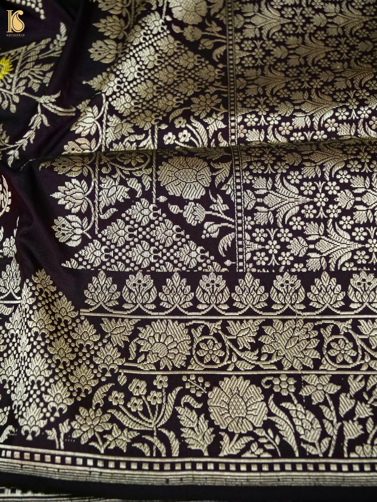 Banarasi Katan Silk Kadwa Jangla Handwoven Saree in Wine Purple