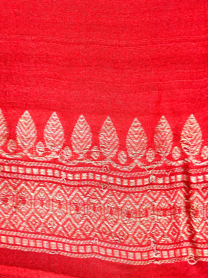 Khinkhwab handwoven Banarasi Tussar silk booti saree in aubergine with traditional woven motifs