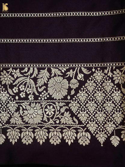 Banarasi Katan Silk Kadwa Jangla Handwoven Saree in Wine Purple