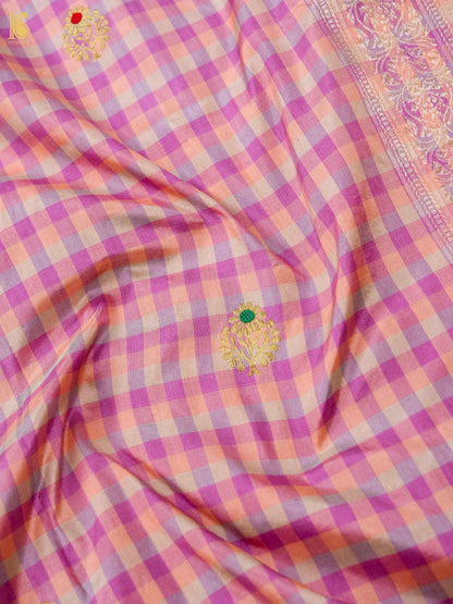 Banarasi Katan Silk Kadwa Charkhana Dupatta in Peach Lilac Check