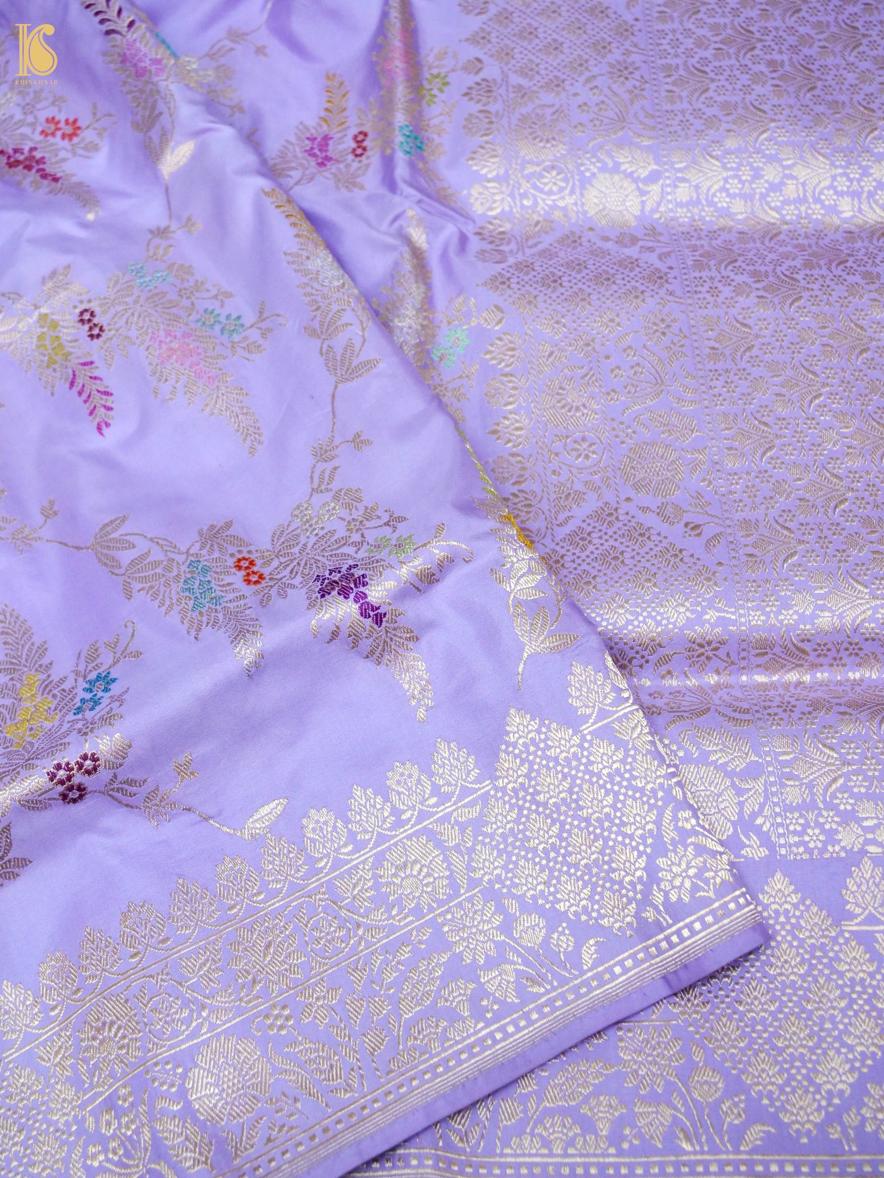 Banarasi Katan Silk Kadwa Jangla Handwoven Saree in Lavender Purple