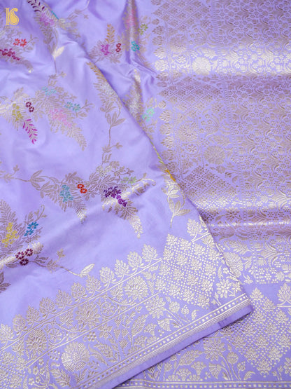 Banarasi Katan Silk Kadwa Jangla Handwoven Saree in Lavender Purple