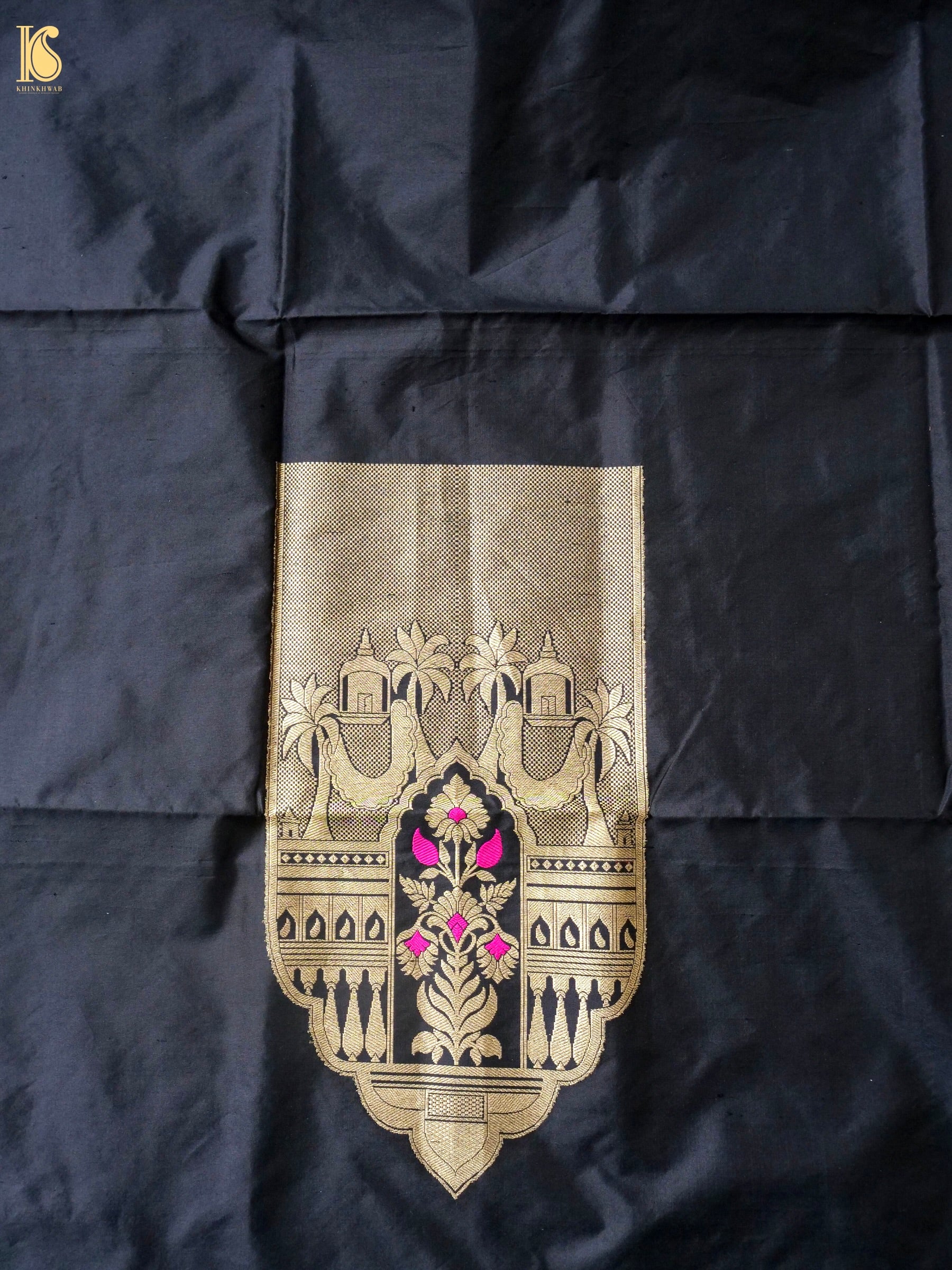 Banarasi Katan Silk Kurta Fabric with Salwar in Jet Black