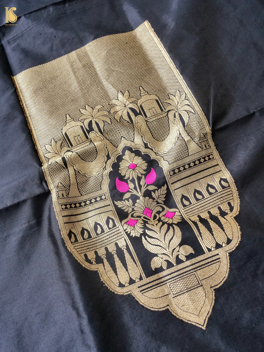 Banarasi Katan Silk Kurta Fabric with Salwar in Jet Black
