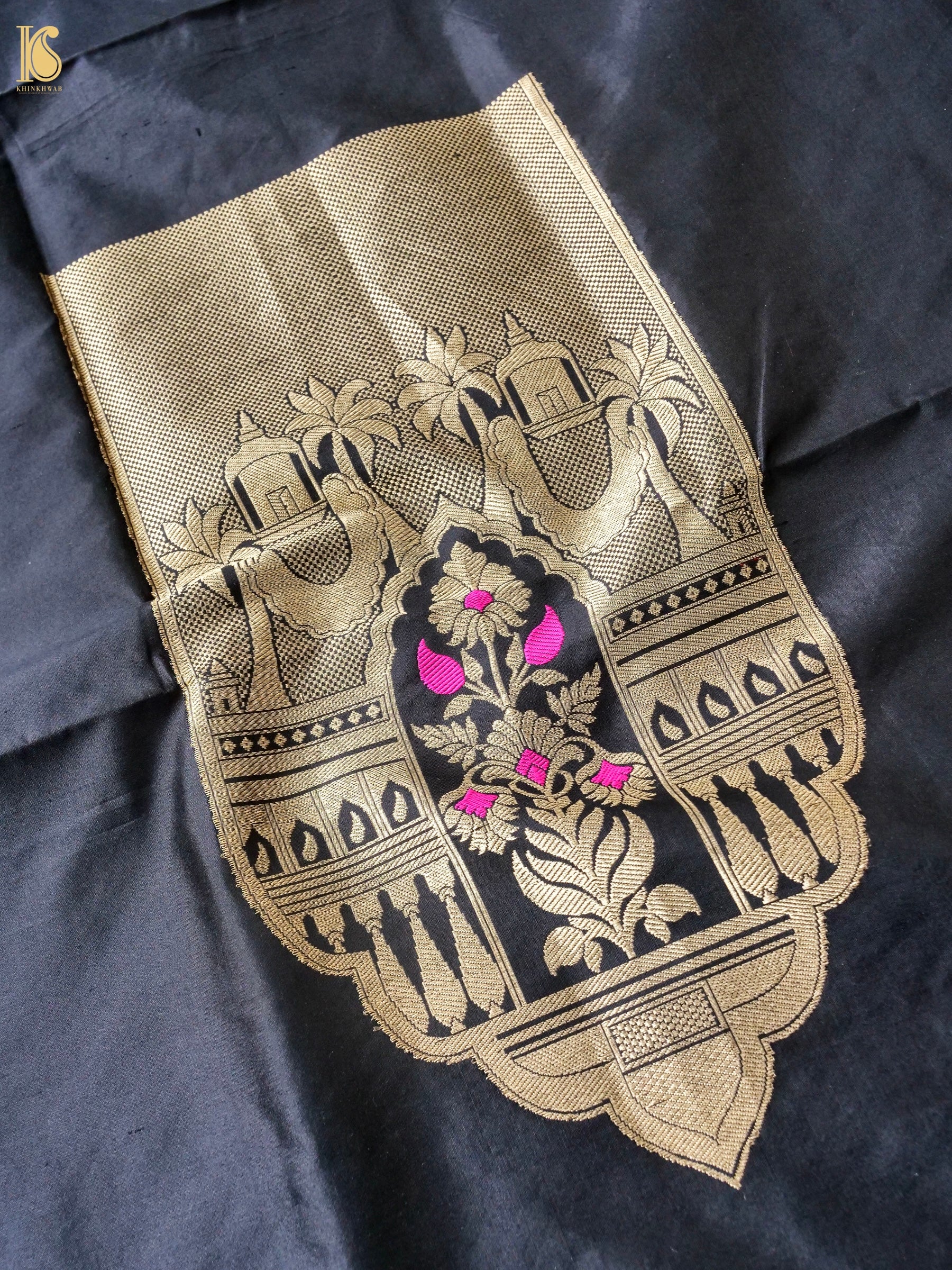 Banarasi Katan Silk Kurta Fabric with Salwar in Jet Black