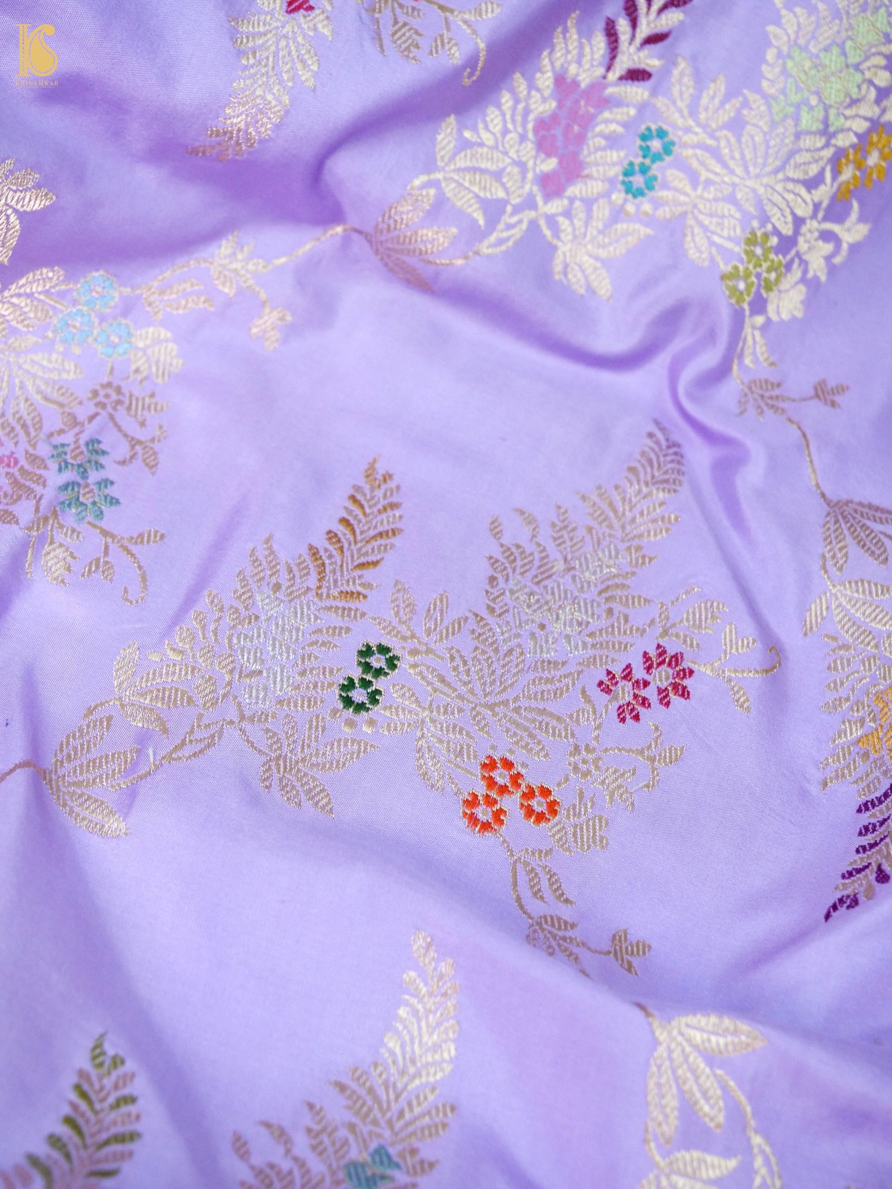 Banarasi Katan Silk Kadwa Jangla Handwoven Saree in Lavender Purple